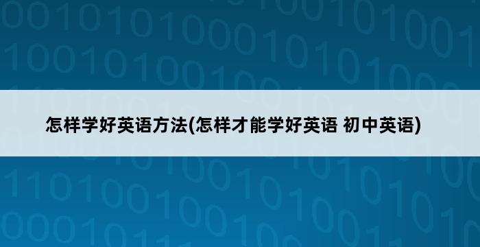 怎样学好英语方法(怎样才能学好英语 初中英语) 